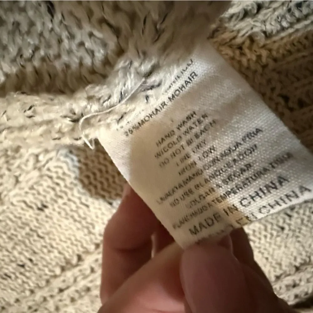 Listicle Cable Knit open front long cardigan in tan color acrylic/mohair s/m